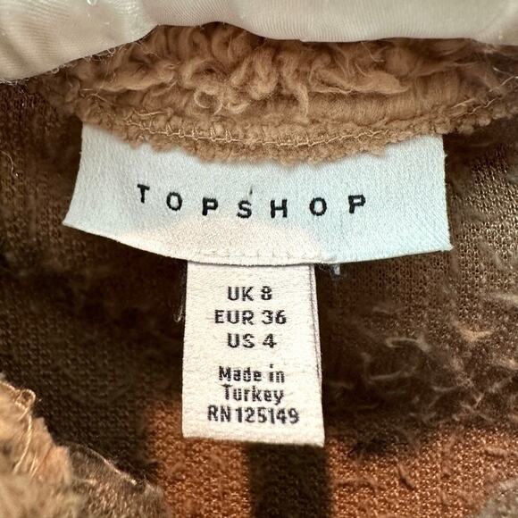 TOPSHOP | Camel Brown Sherpa Fleece Pullover Jacket | Size 4 - Picture 5 of 6